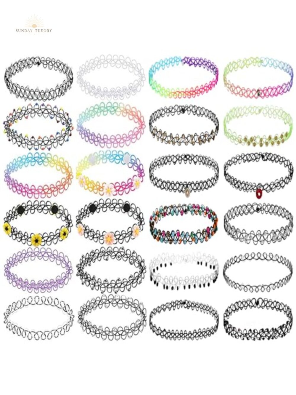 24PC Tattoo Choker Necklace Set Stretchy Elastic 90s Y2K Emo Goth Grunge